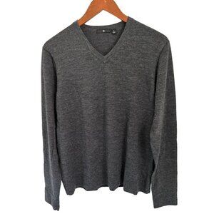UNIQLO Merino Wool Sweater Heather Gray V-Neck Pullover Size Large
